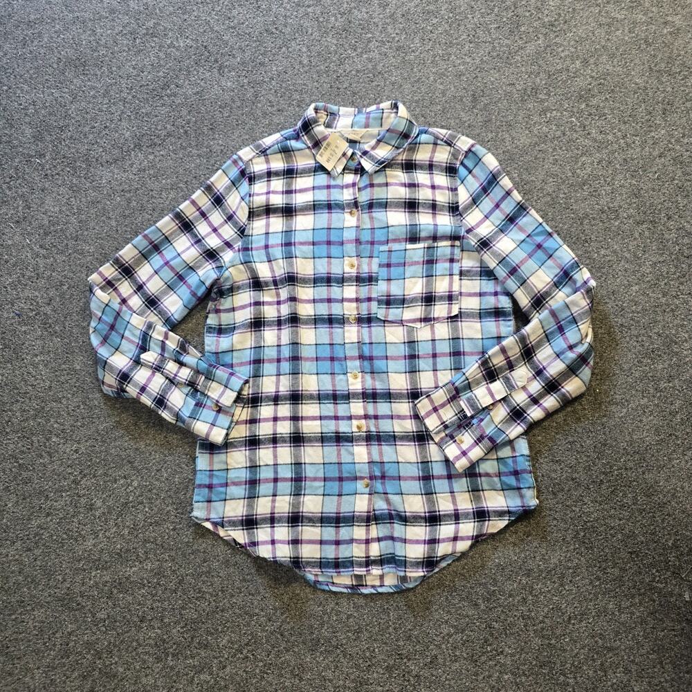 Aeropostale Top Womens Size Medium Blue White Plaid Flannel Button Up Casual
